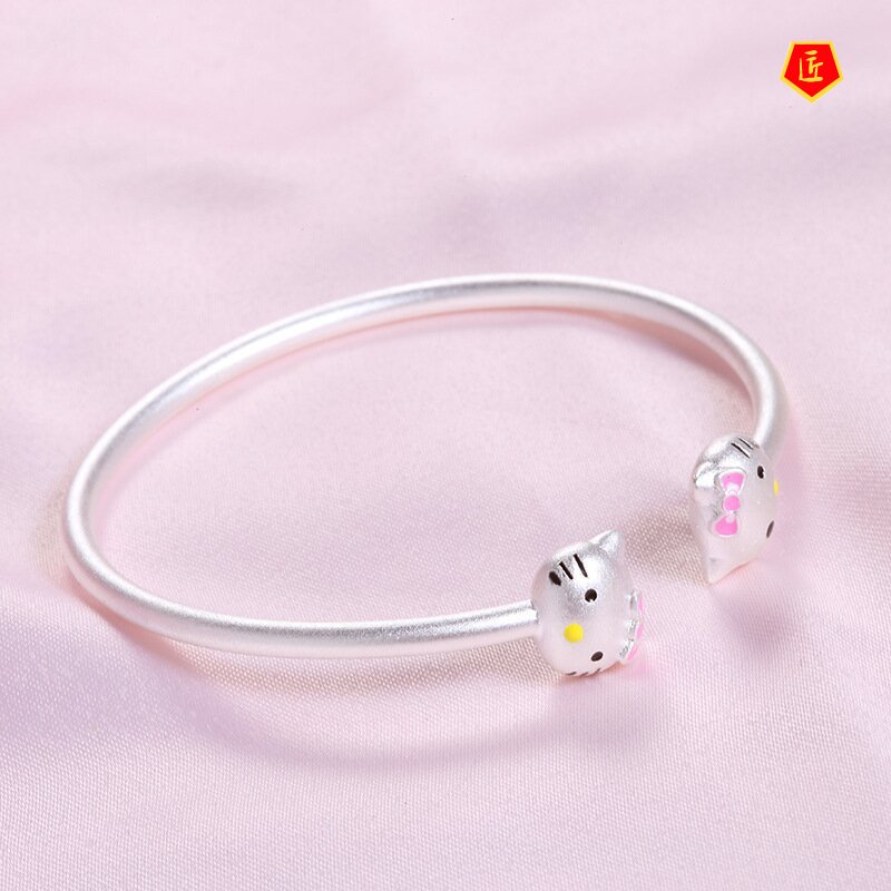 [Ready Stock]Fashion Silver Cartoon Cat Bracelet Simple Sweet