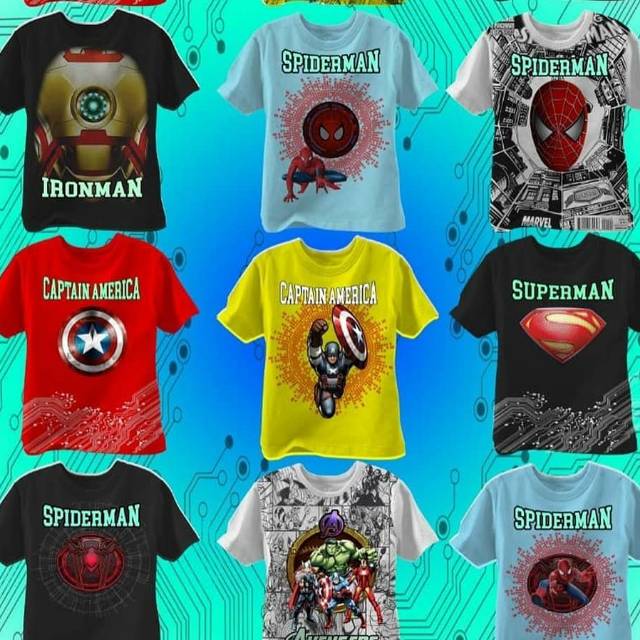 Kaos anak LED superhero gambar timbul