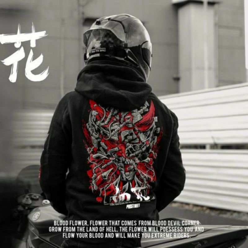 PROSTREET HOODIE BLOOD FLOWER-BLACK EDITION-EXTRIME RIDER-ANIME- MOTOR-ANAK-DEWASA- UNISEX-PRODUK-BE