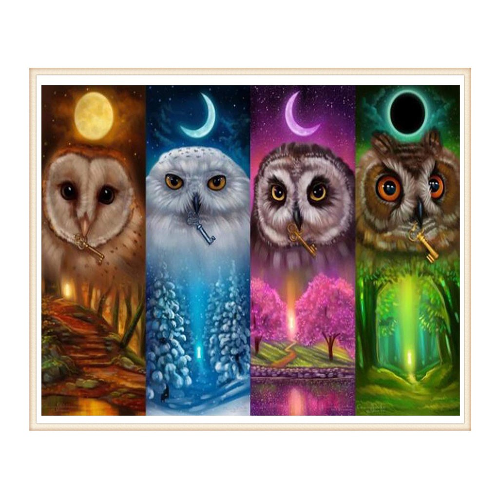 DIY Lukisan Diamond 5D Dengan Gambar Burung Hantu Dan Hiasan Berlian