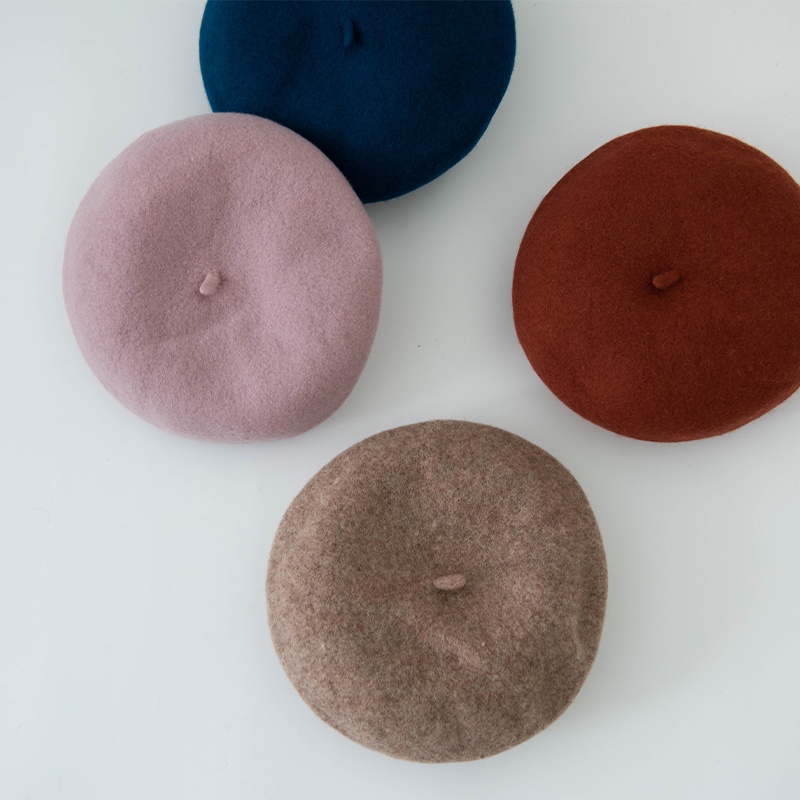 Topi Baret Bahan Wol Warna Polos Gaya Retro Simpel Untuk Wanita