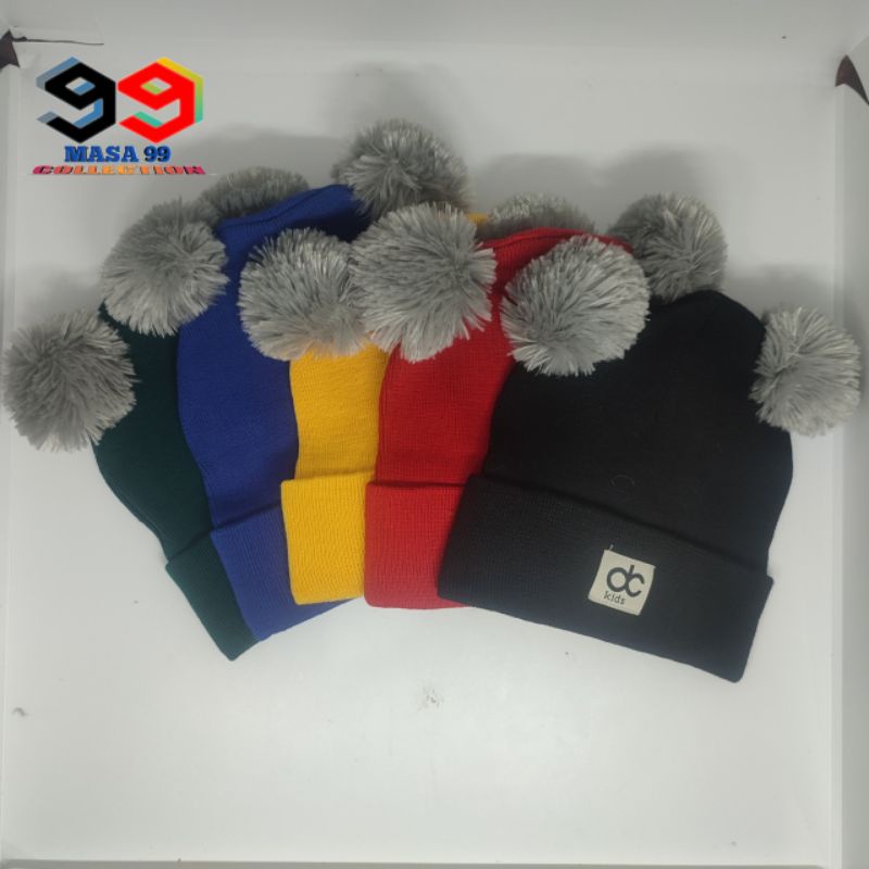 Kupluk Pompom DC KIDS / Topi Rajut bayi anak 0-4 tahun bahan Katun lembut kualitas super premium