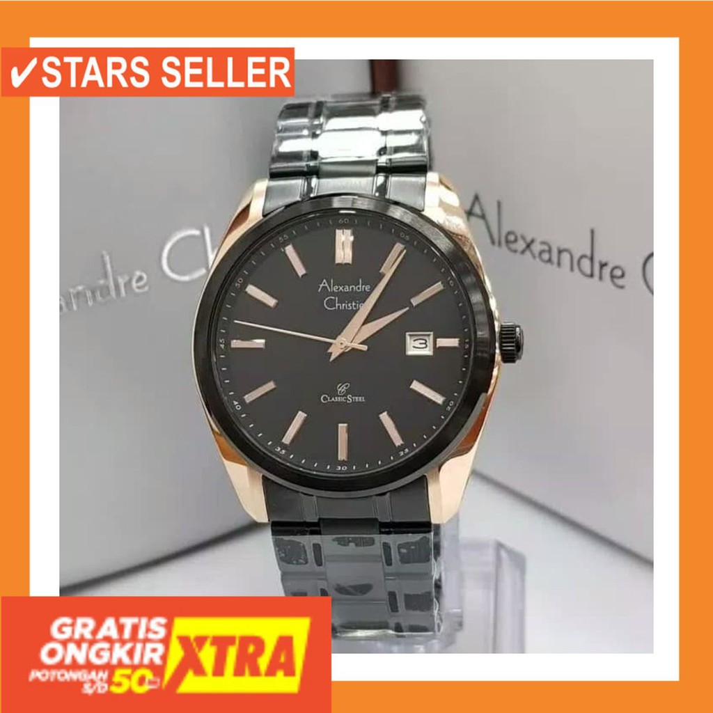 JAM TANGAN GROSIR MURAH LELAKI ANTI KARAT AIR LAKI / ALEXANDRE CHRISTIE AC 8514 PRIA ROSEGOLD