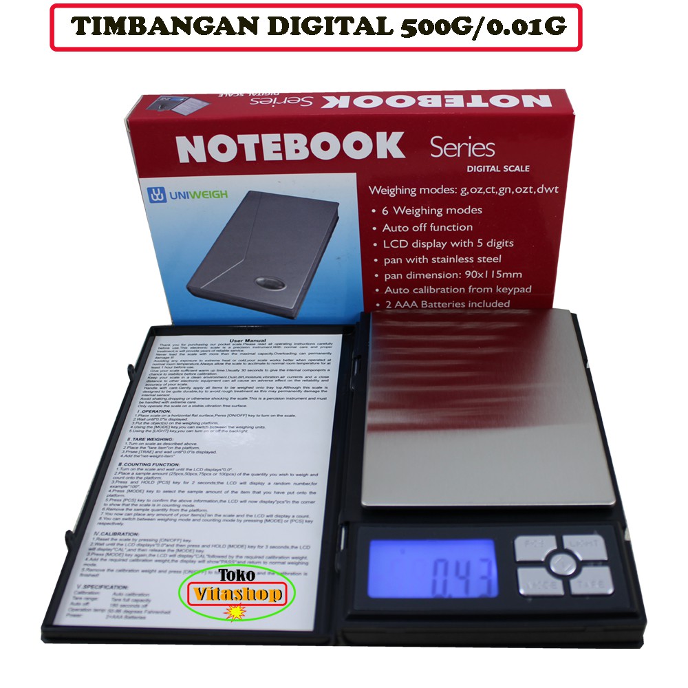 Timbangan Digital Emas 500-0.01 Gram NOTEBOOK SERIES Akurat Dan Tepat