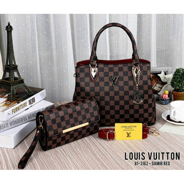 Tas Wanita LV Material Damier Waterproof Set Dompet Quality Semipremium