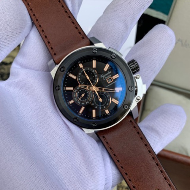 Jam Tangan Pria Alexandre Christie AC 6519 MC Silver Leather Brown Original