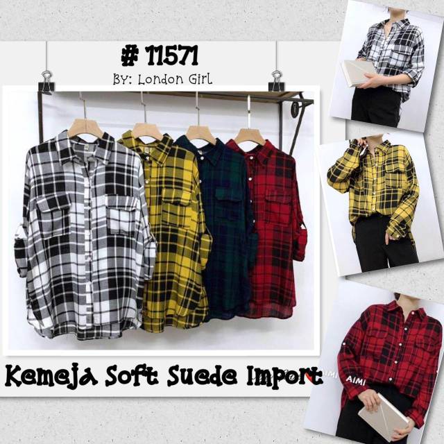 Kemeja Atasan Soft Suede kode 11571 Import / Kemeja Kotak Suede Import / Kemeja Santai / Kemeja /