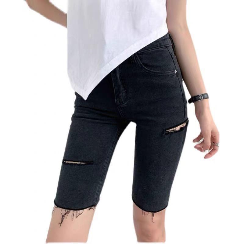 Biker Short Jeans in black & blue Import - JEANS PENDEK WANITA