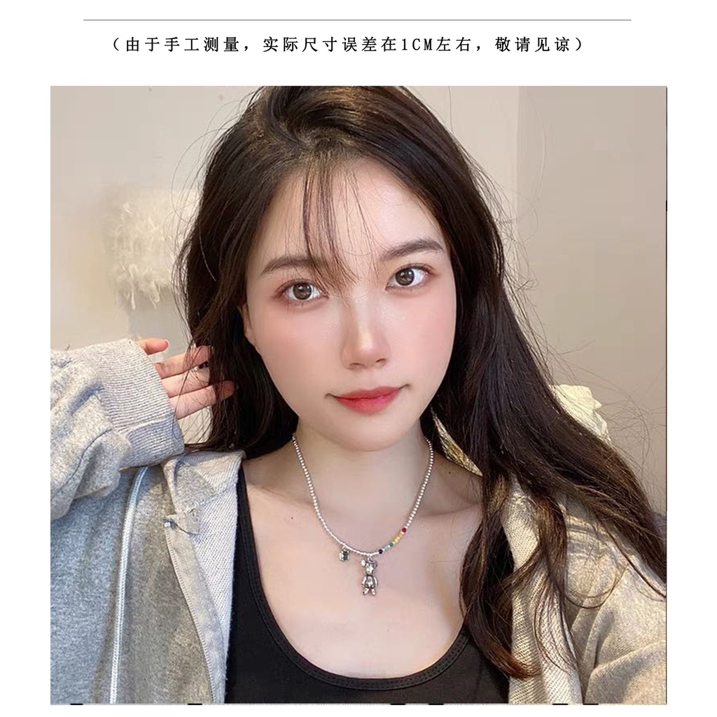 Korea fashion Keren Beruang Liontin Kalung Perempuan ins Warna-Warni Manik-Manik Kacang Angin Dingin sweater Rantai hip hop Ornamen neckla