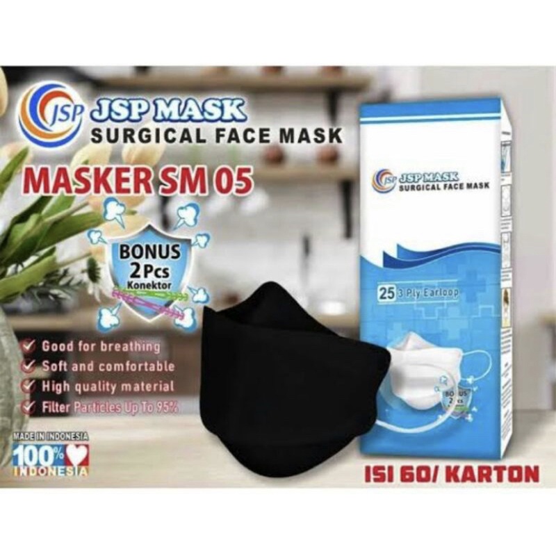 Masker KF94 JSP Surgical Mask / Medis / EVO isi 25 pcs warna hitam