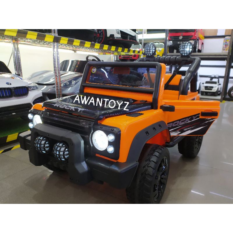 Mobil Aki Anak Jeep Rocky Ban Karet Orange