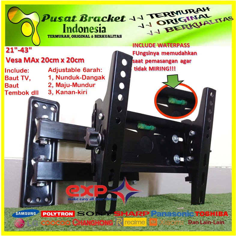 TERLARIS NO #1 Bracket tv lengan 19 21 24 32 40 42 43 INCH Universal  14&quot; s/d 43&quot; 6 ARAH PERGERAKAN Super PREMIUM QUality