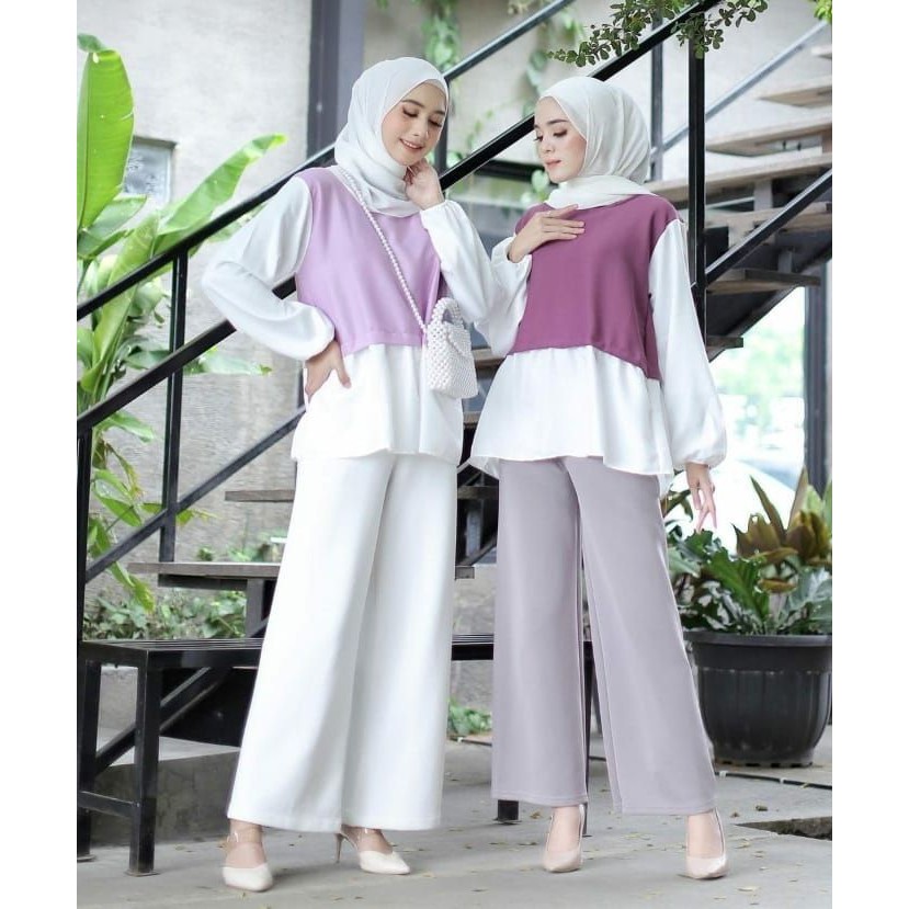 BLOUSE WANITA LENGAN BALON OVERSIZE LILAC BAJU ATASAN CASUAL PANJANG BLOUSE BALON MURAH BISA COD