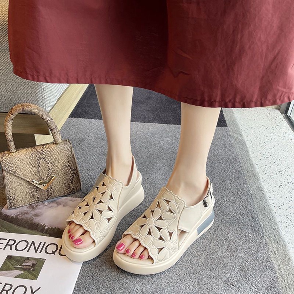 Sandal Wedges Wanita Slop Selop Sendal Cewek Platform korea kekinian terlaris