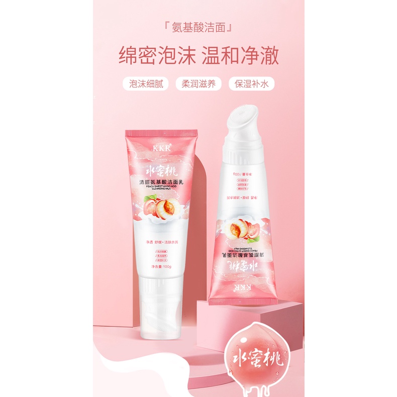 PEACH SWEET AMINO ACID CLEANSING MILK DENGAN KUAS SILIKON / FACIAL WASH /FACIAL CLEANSER 100ml