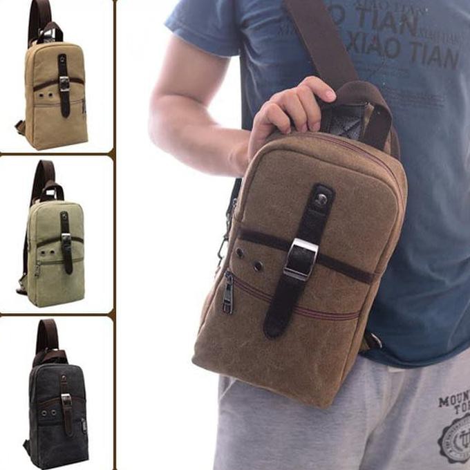 BA1588 Tas Slingbag MJH Square Tas Selempang Kanvas Pria Wanita Tablet