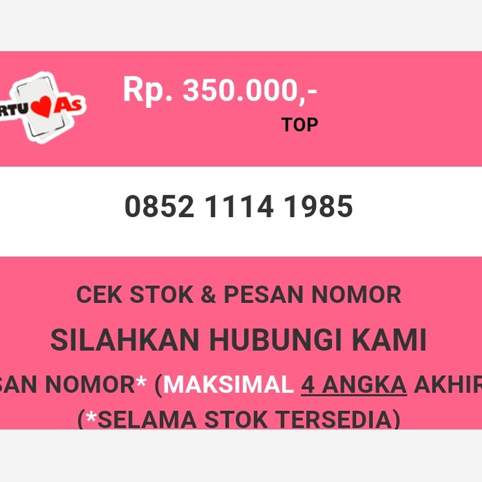 Nomor cantik Telkomsel AS murah tahun lahir 1985 simpati as T2888-350