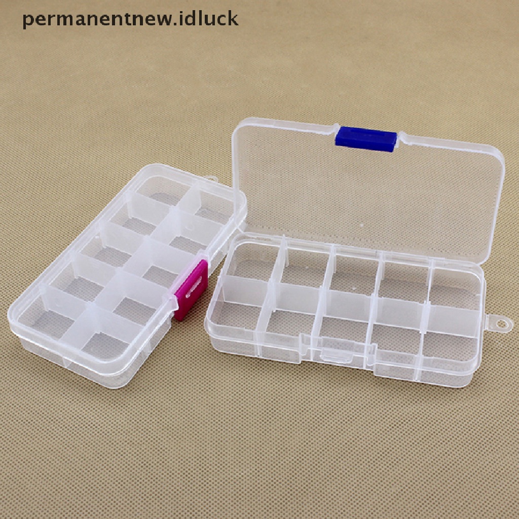 Kotak Penyimpanan Obat / Perhiasan / Manik-Manik / Pil 10 Sekat Bahan Plastik Transparan Adjustable