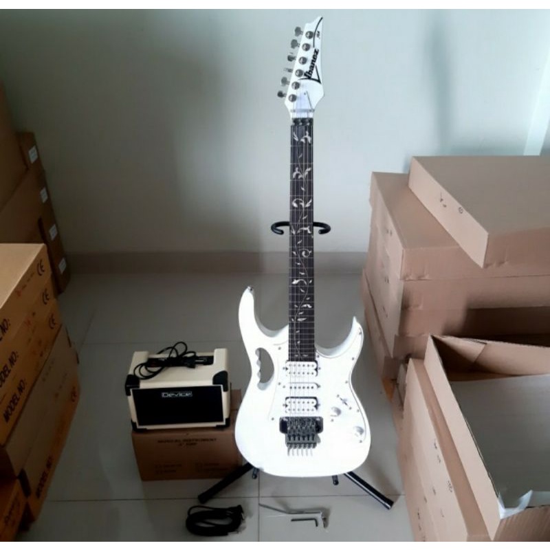 Gitar ibanez jem flower white plus ampli dan kabel jack paketan