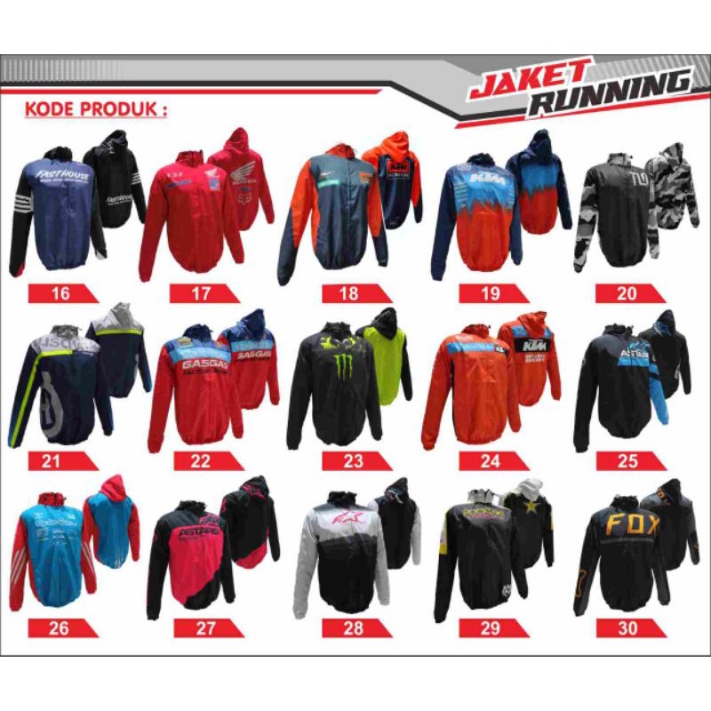 Jaket parasut pria wanita runing motif racing