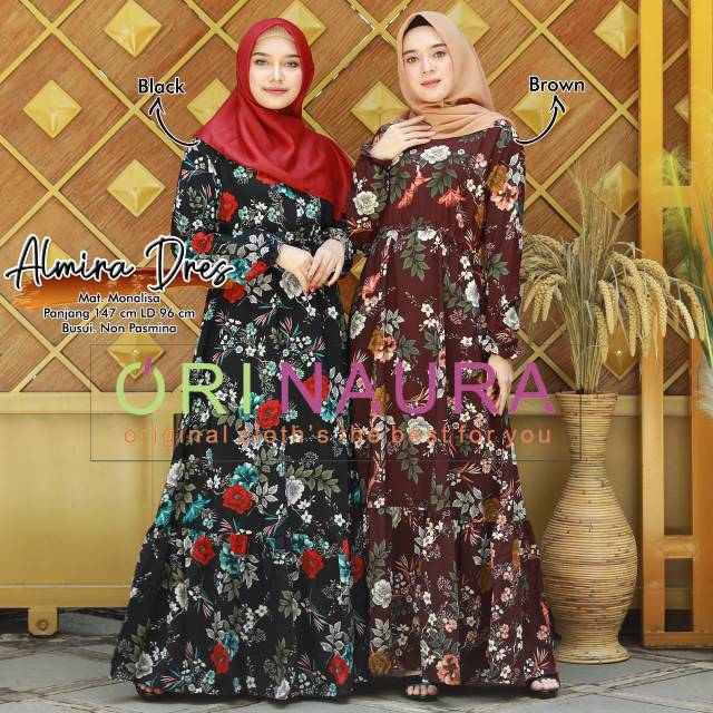 Almira Dres by Ori Naura/Gamis Viscose Motif, gamis busui, rempel bawah