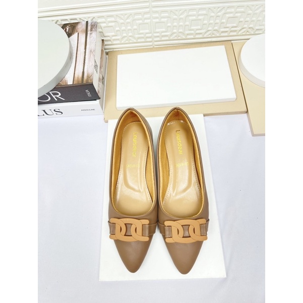 sepatu flat shoes wanita terbaru kekinian pesta LOUISDEAR sepatu flat 2 cm bahan dove B76