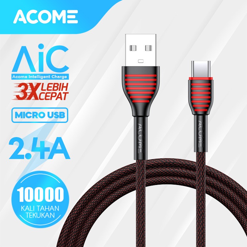 ACOME Kabel Data Micro USB 100cm cable  AiC Fast Charging Garansi Resmi 1 Thn ASM-010