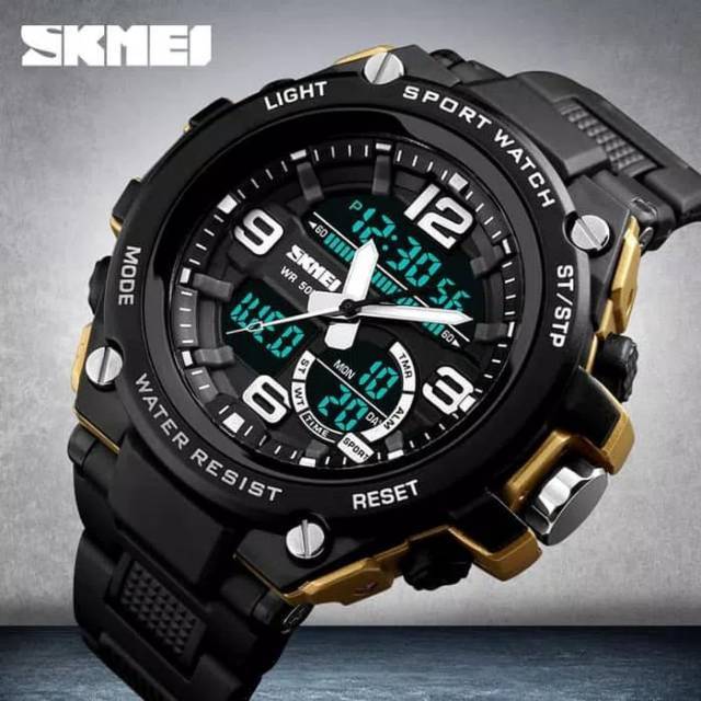 JAM TANGAN SKMEI PRIA ORIGINAL CASUAL TALI KULIT TANGGAL AKTIF TAHAN AIR BERGARANSI SIMPLE