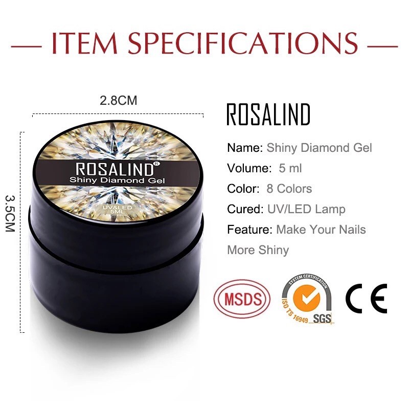 ROSALIND SHINY DIAMOND GEL SHINNY 5ml glitter pot gel rosalind kutek gel glitter nailart nail art