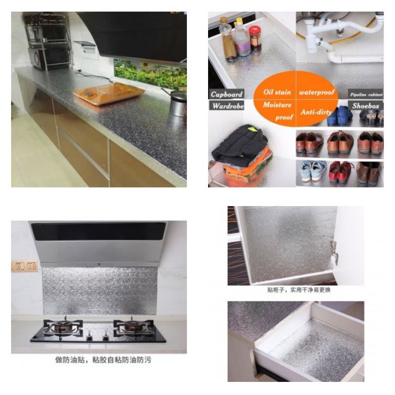 Stiker Aluminium Foil 100x60cm Wallpaper Anti Minyak Waterproof Sticker Model Kubik Stiker Dapur
