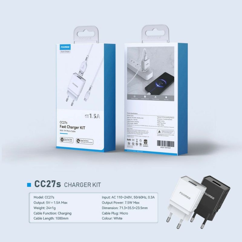 FOOMEE CC27s chargers USB 5V1.5A-MICRO