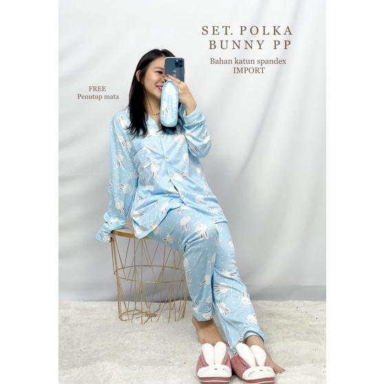 MDLV ~ Set Baju Tidur Bunny Polka PP Set Baju Tidur Piyama Dewasa Celana Panjang Fashion Wanita