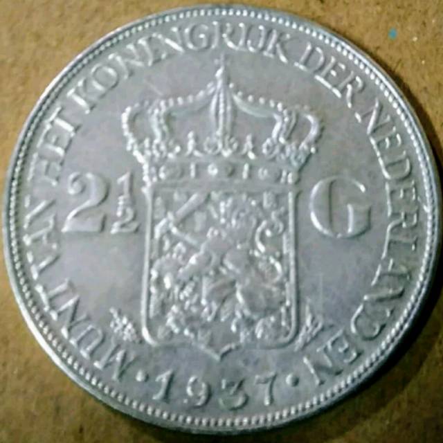 Koin Perak 2,5 Gulden Wihelmina Tahun 1937