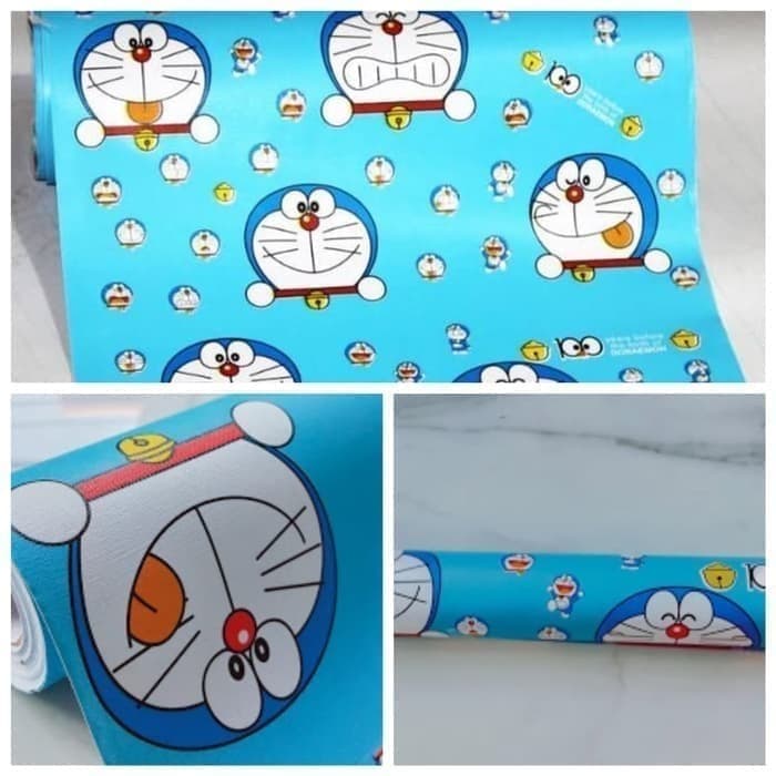 Wallpaper Dinding Motif Doraemon Kepala Ukuran Panjang 10Meter x Lebar 45CM