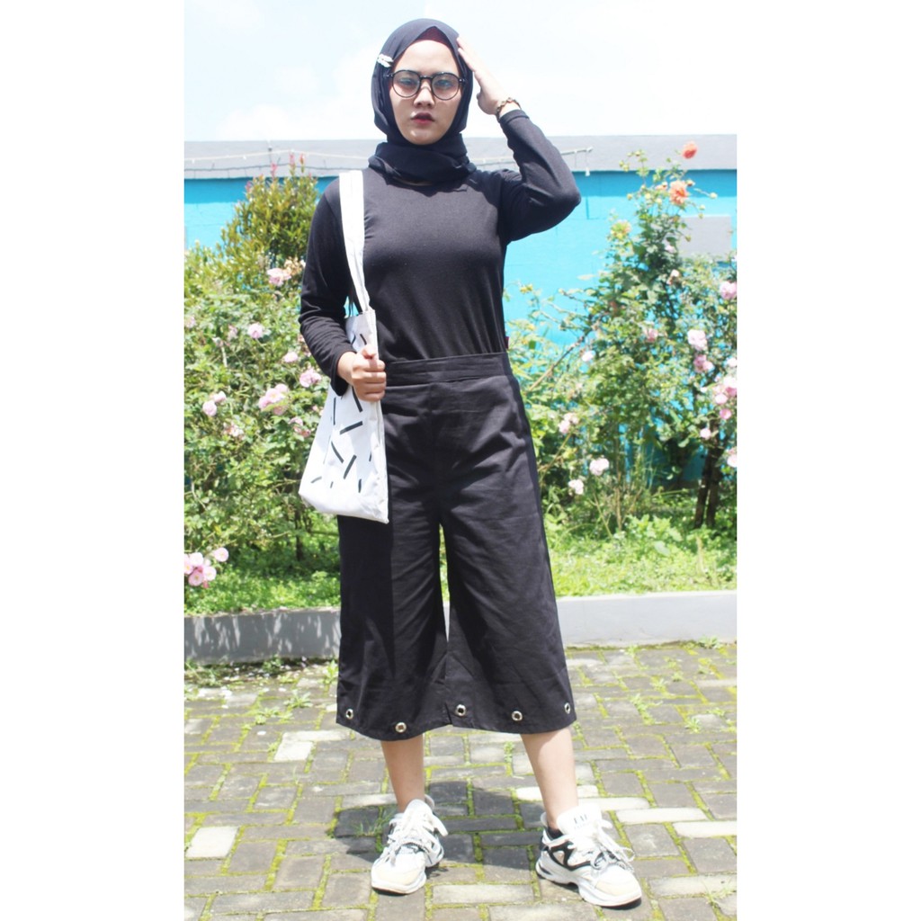 Celana Wanita Kulot Bot Ring Bahan Katun Premium Warna Hitam