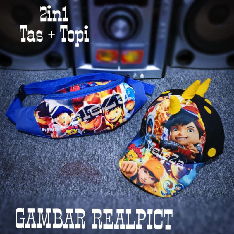 Waistbag anak karakter Boboiboy 2in1 - Tas + Topi