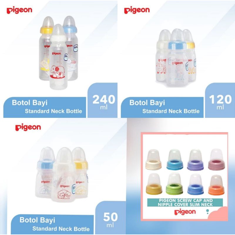 Botol Dot Susu &amp; Tutup Botol Pigeon Standar Neck Bayi Original Pigeon