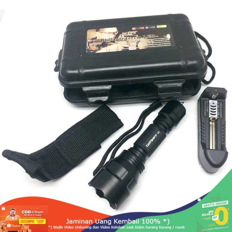 (BISA COD) RVOSTR LED Paket Senter LED Cree Q5 + 1xBaterai + Charger + Box - C8