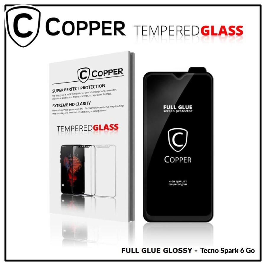 Tecno Spark 6 Go - COPPER Tempered Glass Full Glue PREMIUM Glossy