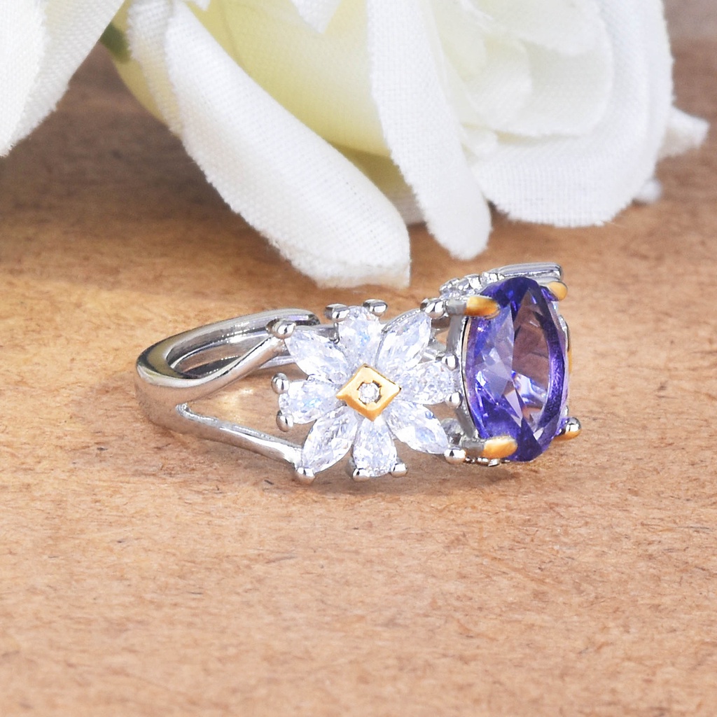 Hu Hu Hu Hu Hu Alat Bantu Pasang Kacamata♡ Cincin Wanita Model Terbuka Hias Kristal Amethyst Imitasi Adjustable Untuk Pesta