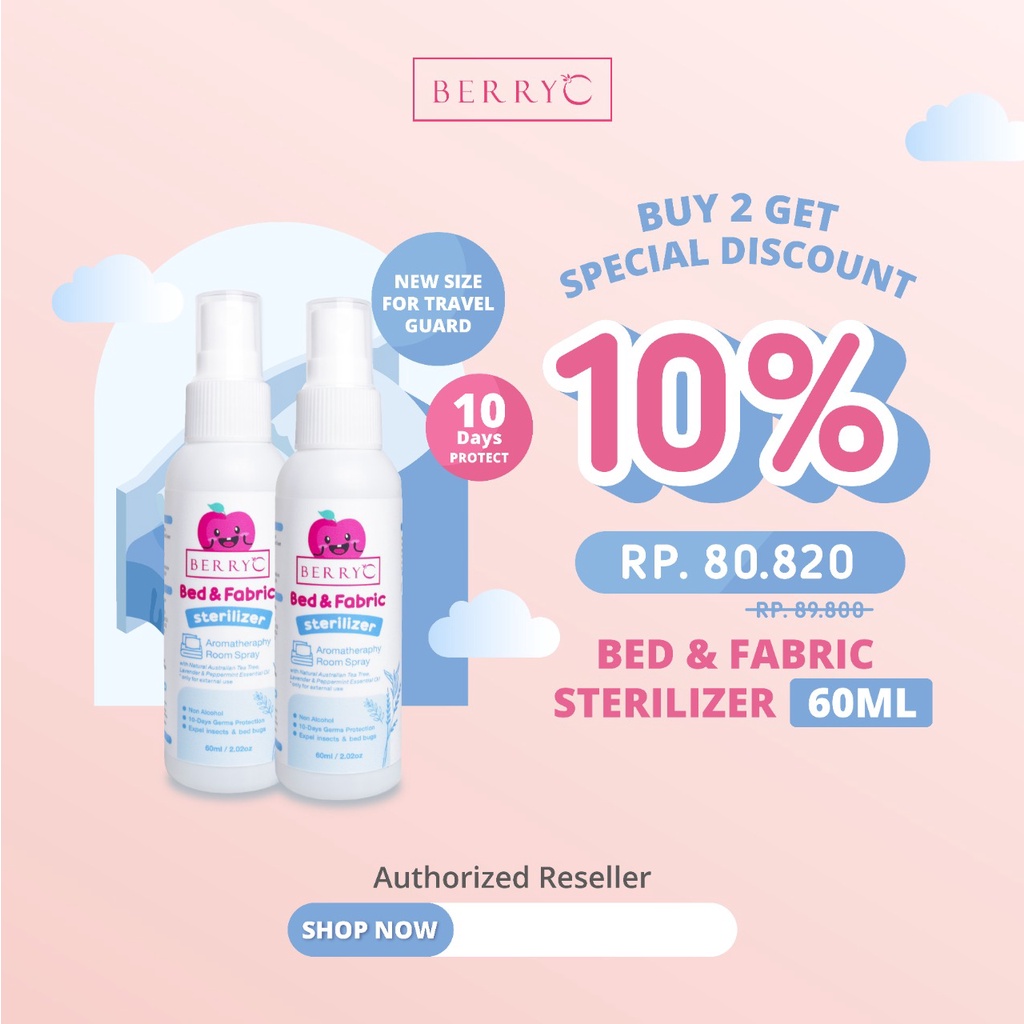 BerryC Bed &amp; Fabric Sterilizer Spray 60ml dengan Perlindungan 10 hari - Berry C Bed Spray Anti Tungau Serangga 60 ml