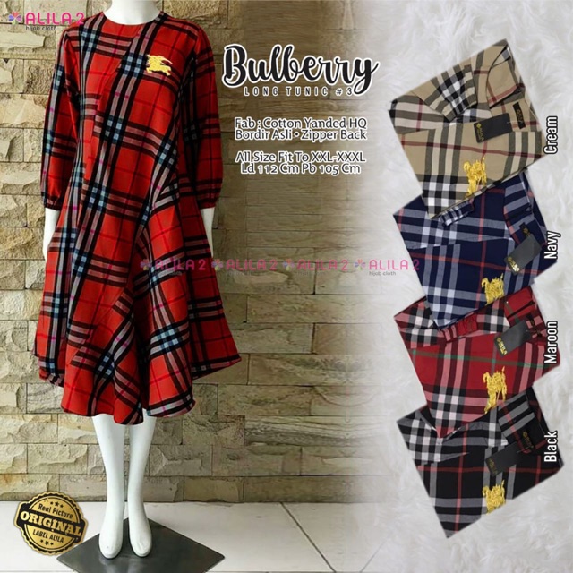 Bulberry long tunic #3 ori Alila / Tunik katun motif kotak kotak fit l to xxxl / Blouse katun jumbo