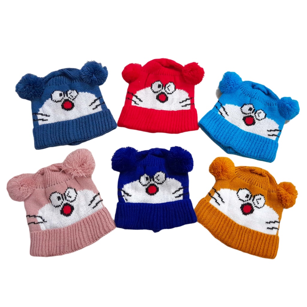 Topi Kupluk Rajut Doraemon