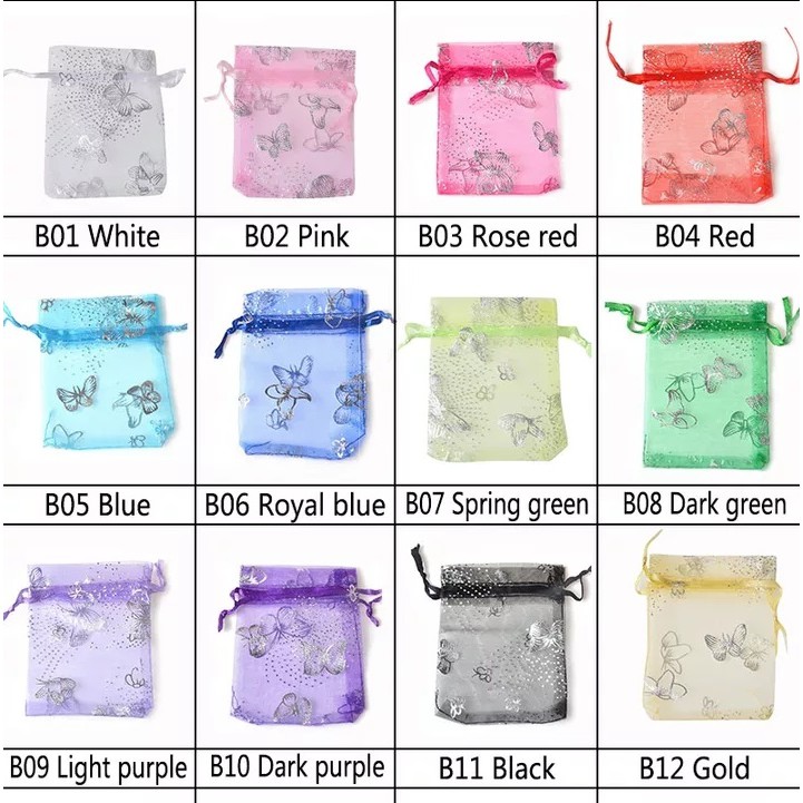 Organza Pouch 9x12 cm Butterfly, Kantong Serut Organza