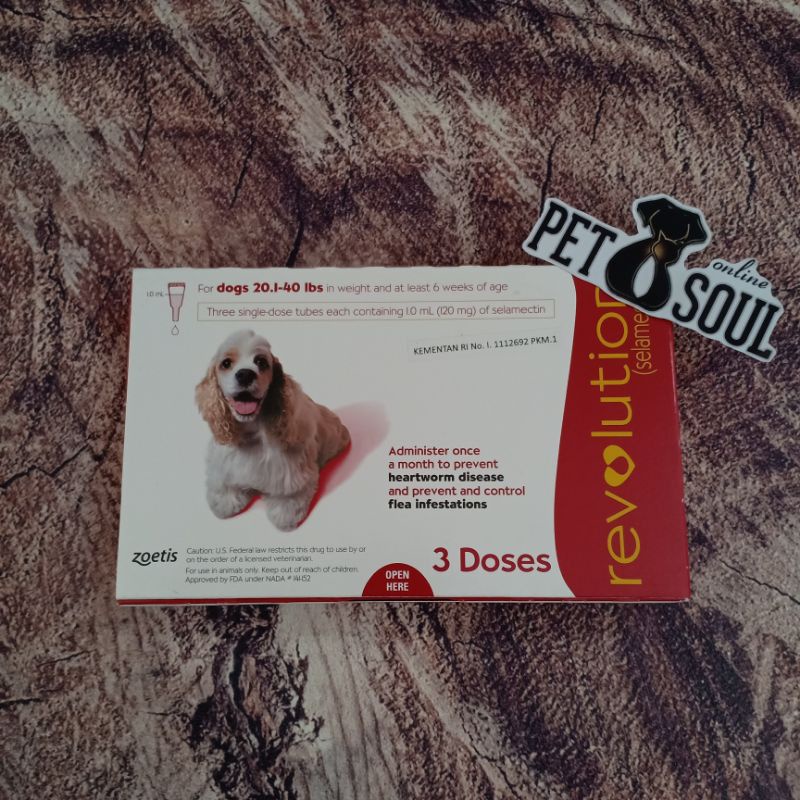 Revolution Red For Dogs 20,1-40lbs / Revolution obat kutu anjing 10-20kg obat scabies