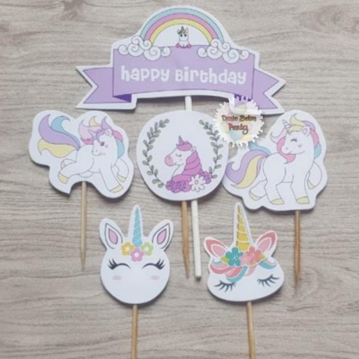 Cake Topper Happy Birthday / Cake Topper Unicorn / Hiasan Kue Unicorn