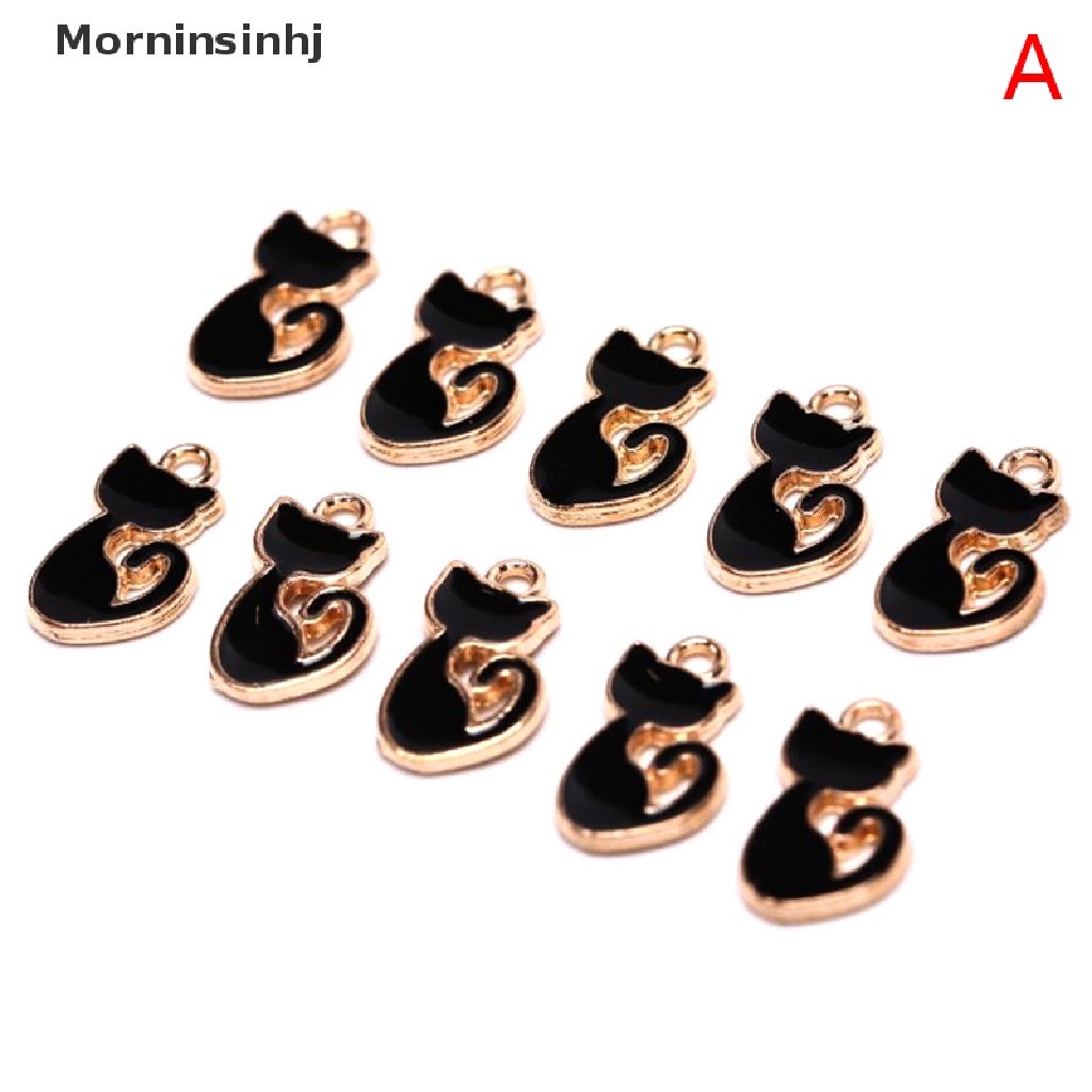 Mornin 10pcs / Pak Liontin Enamel Bentuk Kucing Lucu Untuk Aksesoris Perhiasan Wanita DIY