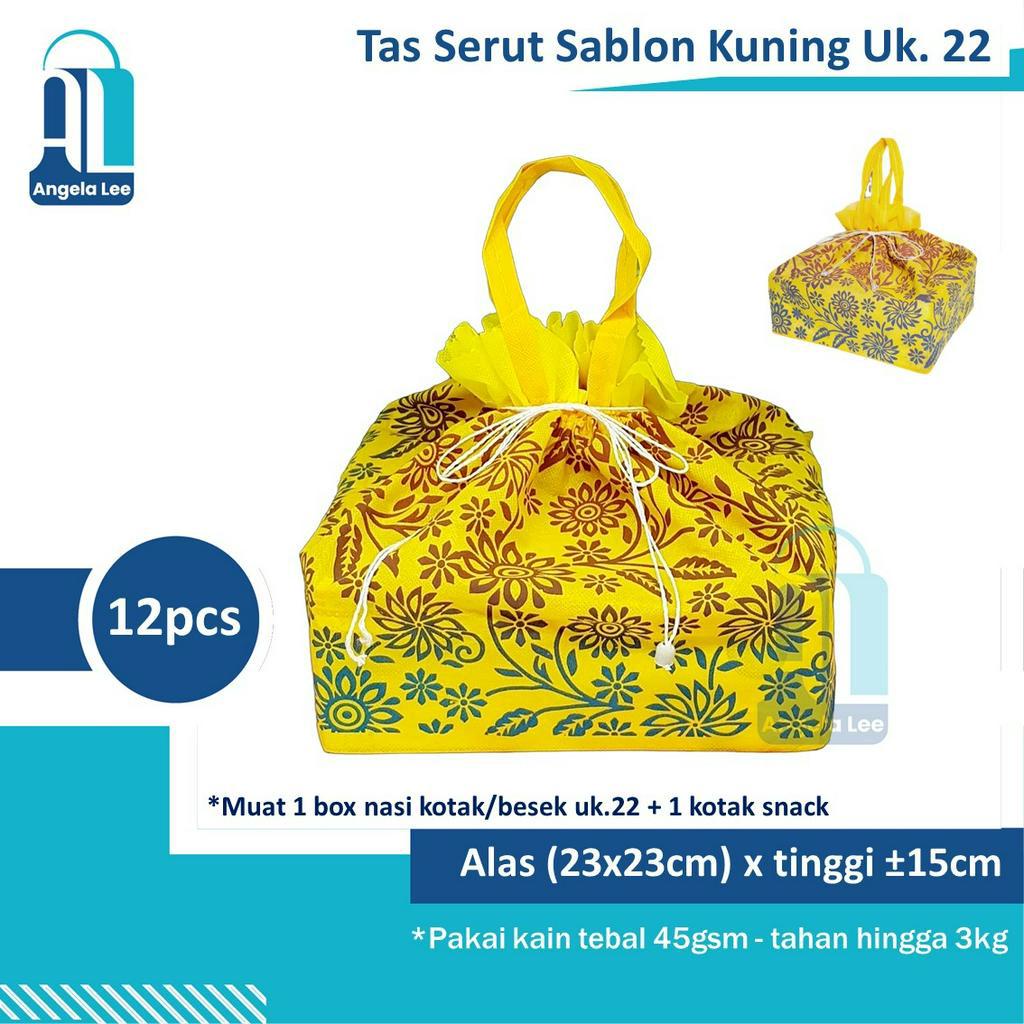 12pc Tas Kain Serut Spunbond Sablon Motif Hajatan Syukuran Besekan u/ 1dus 22x22