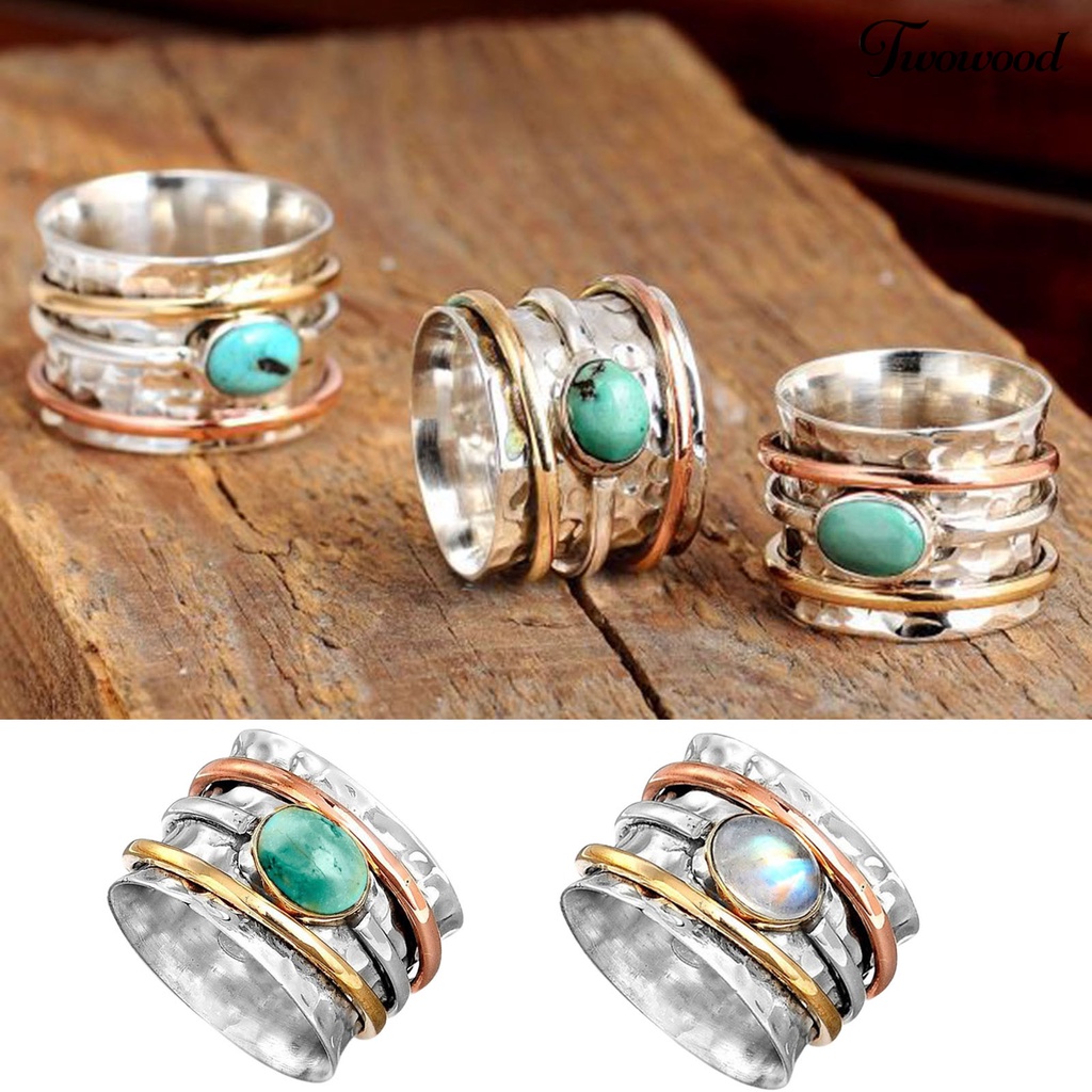 Cincin Turquoises Tiga Warna Gaya Vintage Bohemian Untuk Pria