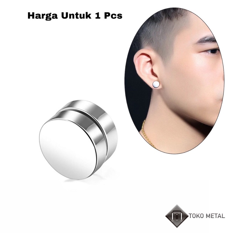 Anting Magnet 100% Titanium Anti Karat Pria Silver &amp; black [ Toko Metal ]